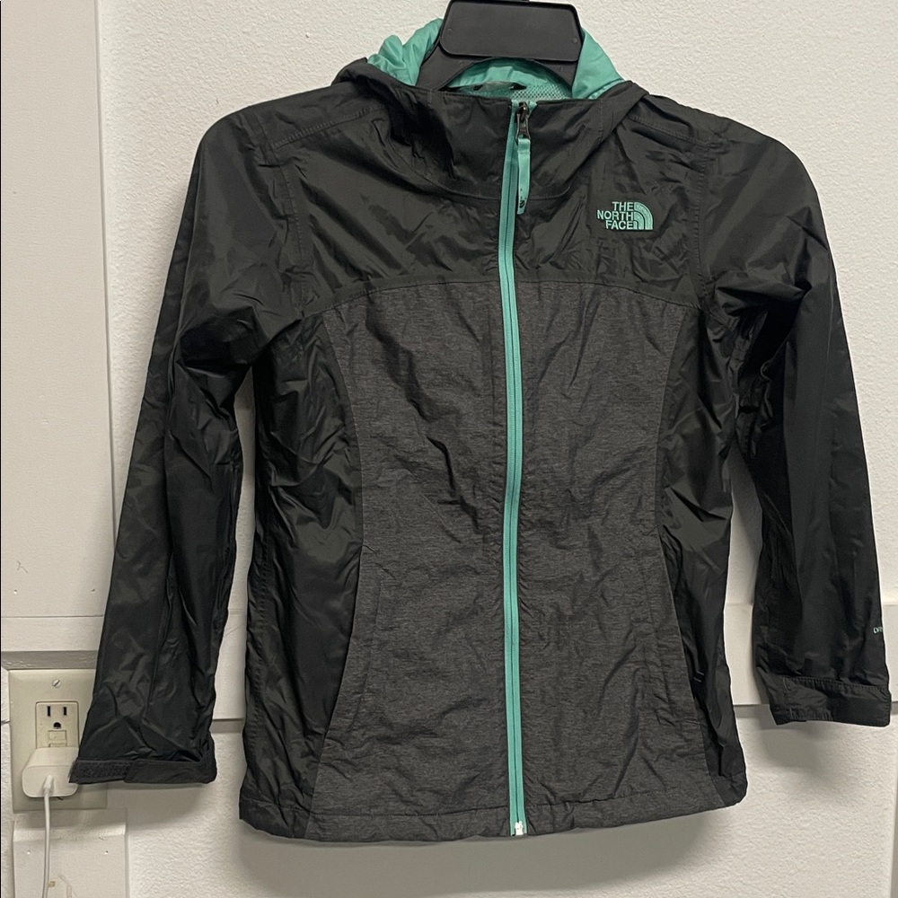 The North Face Kids' Black and Teal Raincoat